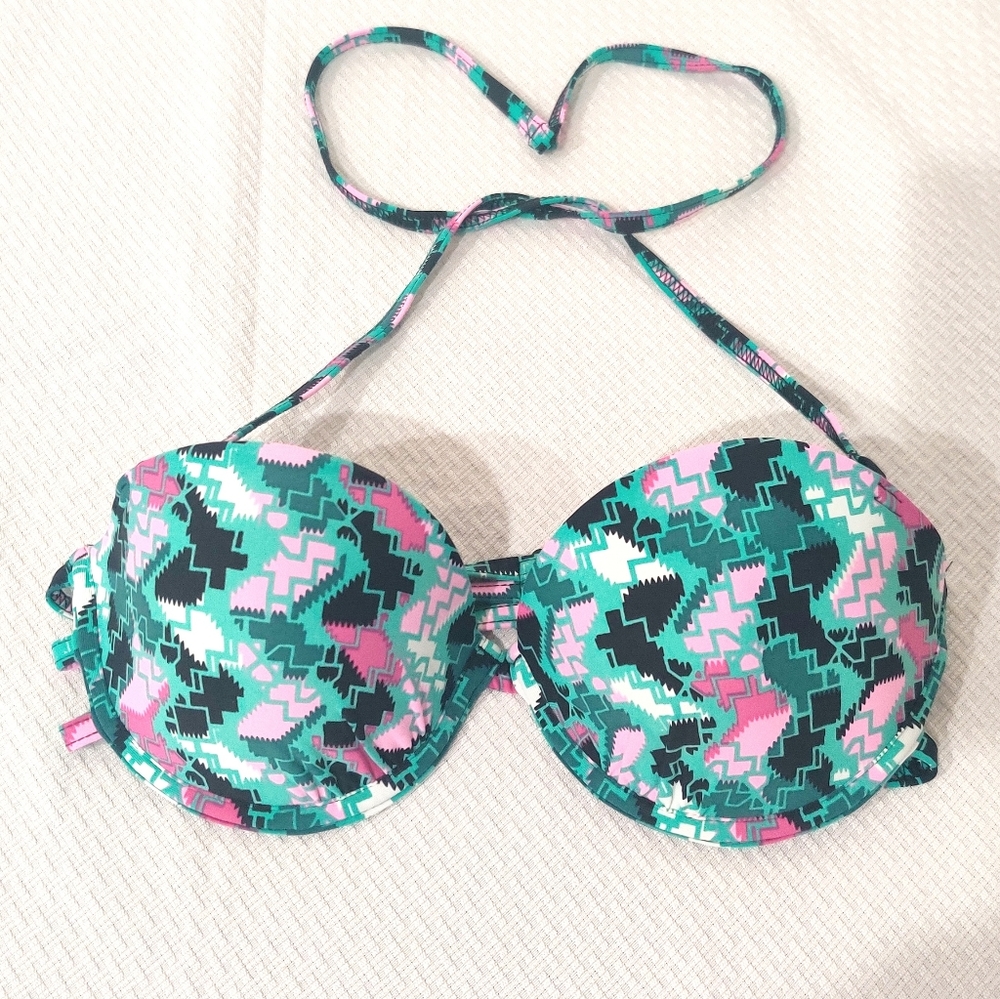 asos swim top in 34B aqua pink patterned